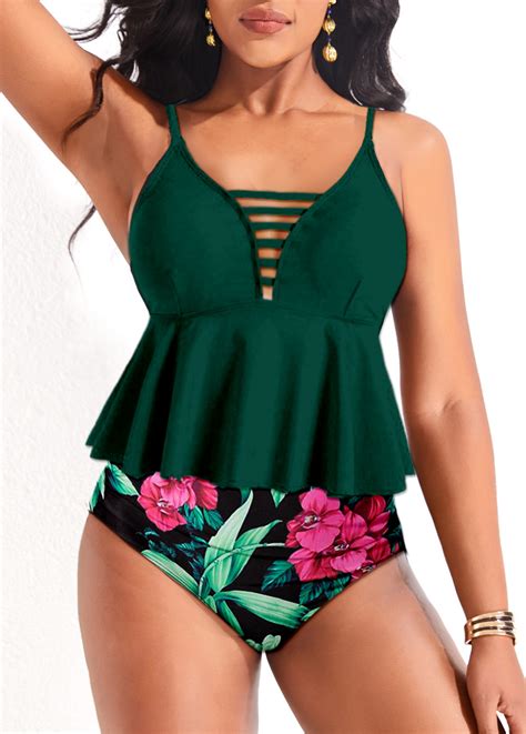 Spaghetti Strap Cut Out Green Bikini Top Rosewe Usd