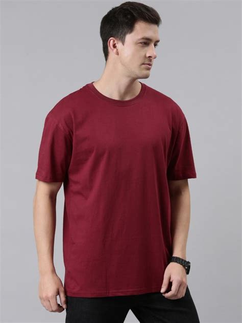 Recast Men Maroon Solid Pure Cotton Round Neck T Shirt L JioMart