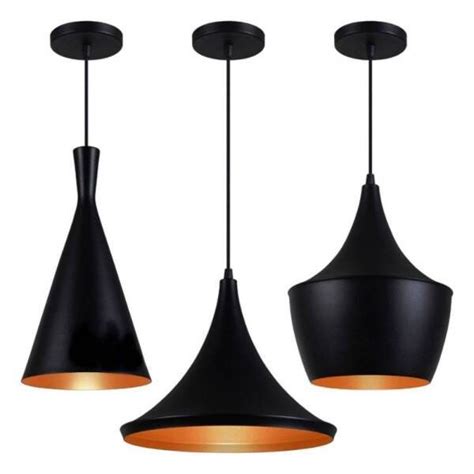 Kit 3 Pendentes Alumínio Tom Dixon Preto e Cobre C Canopla de Alumínio