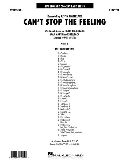 Cant Stop The Feeling Conductor Score Full Score By Paul Murtha