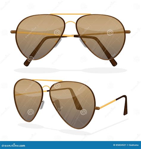 Aviator Sunglasses Isolated On White Dark Brown Reflective Lense Stock Vector Illustration Of