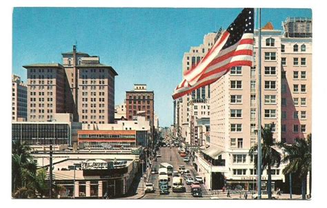 Miami Beach Fl Postcard Florida Flagler Street C1950s Vintage Ebay