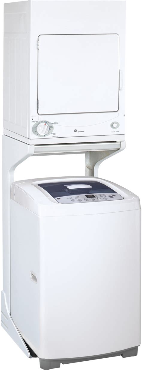 Ge Gewadrew8 Stacked Washer And Dryer Set With Top Load Washer And Electric Dryer In White