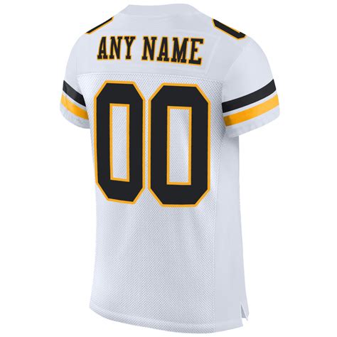 Custom White Black-Gold Mesh Authentic Football Jersey Football ...