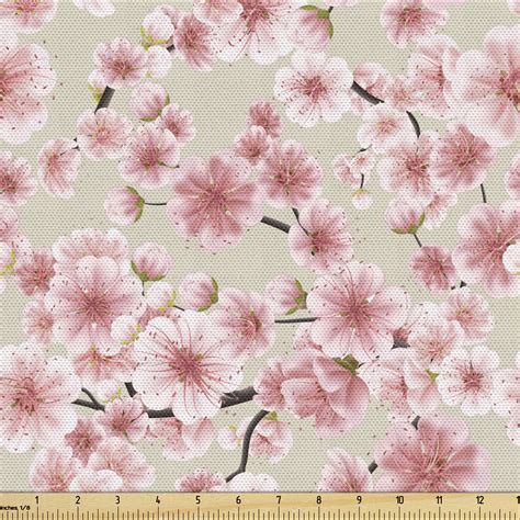 Ambesonne Cherry Blossom Fabric By The Yard Decorative Upholstery Home