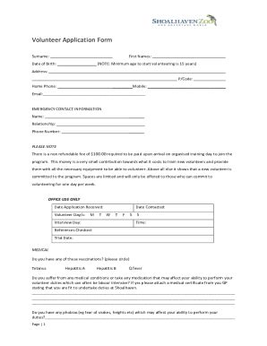 Fillable Online Printable Volunteer Application Templates Free