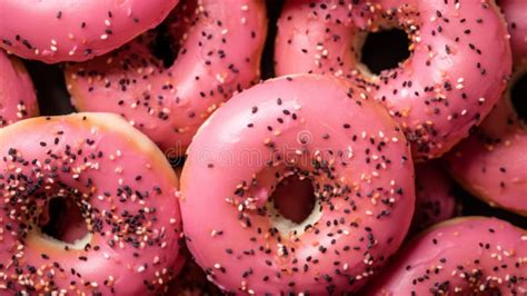 Close Up Of Pink Sprinkled Donuts Bold Contrast And Photorealistic