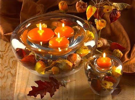 Autumn Candles Autumn Leaves Decoration Colored Golden Candles