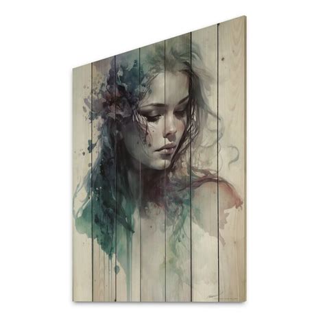 Designart Sensual Femme Fatale Watercolor V Woman Sensual Print On Natural Pine Wood Bed