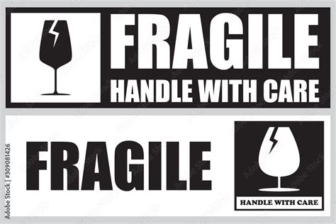 Fragile Handle With Care Or Package Label Stickers Set Black And White Colour Set Banner