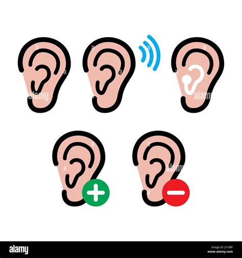 Ear Hearing Aid Deaf Person Health Problem Icons Set Hearing Problem