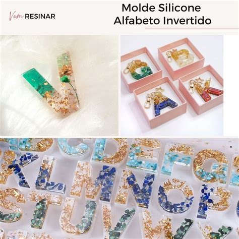 Molde Silicone Alfabeto e Número Invertidos p Resina Epóxi