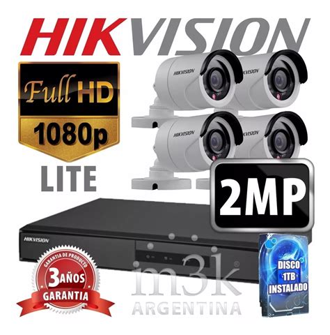 Kit 4 Camaras Seguridad Hikvision Dvr Fullhd Lite P2p Disco Cable O