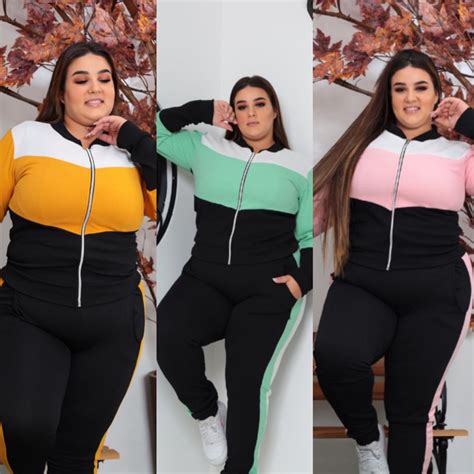 Conjunto Plus Size Feminino Blusa Manga Longa Ziper Cal A Bolso