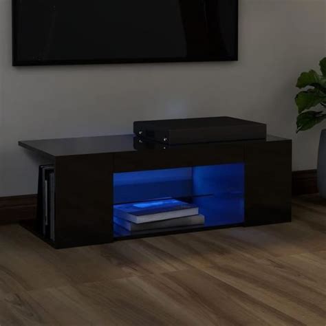 Meuble Tv Jill Banc Tv Avec Lumi Res Led Contemporain Noir