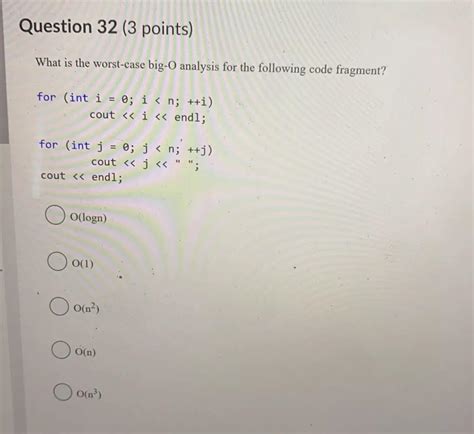 Solved Question Points What Is The Worst Case Big O Chegg