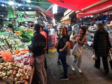 Israeli People Shopping At Carmel Market Shuk Hacarmel In Tel Aviv