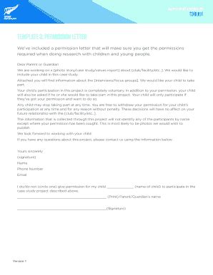 Fillable Online Template 3 Permission Letter Sport And Recreation