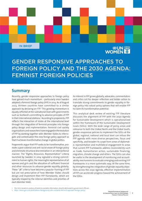 Policy Brief Gender Responsive Approaches To Foreign Policy And The