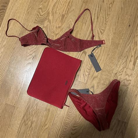 Triangl Mica Bikini Red Sparkle Never Worn Top Depop