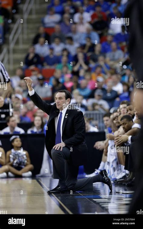 Duke Head Coach Mike Krzyzewski Calls A Play Against Mercer During The First Half Of An Ncaa