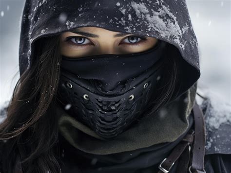 Premium AI Image | a woman wearing a black hood and a black mask