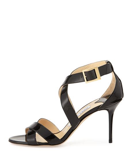 Jimmy Choo Louise Crisscross Patent Leather Sandal Black