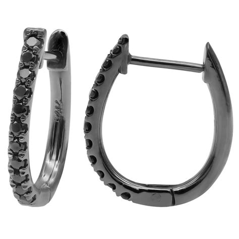 14k Gold Black Diamond Hoop Huggie Earrings 016ct 004988