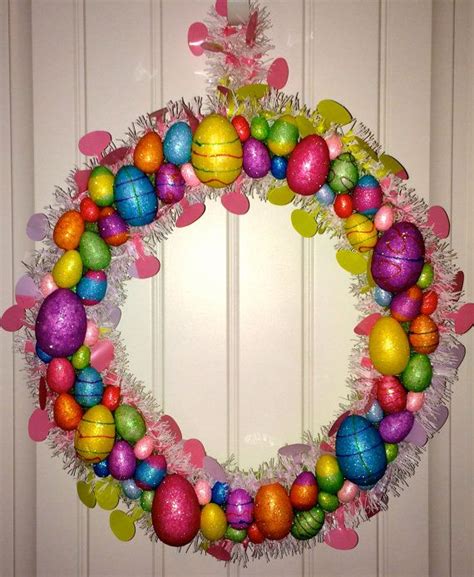 Easter Egg Wreath Shiny Glittery Eggs Tinsel Door Hanging Blue Etsy