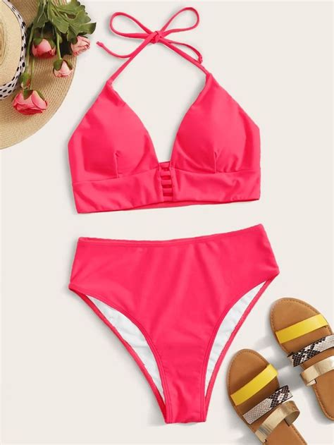 Halter Top With High Waist Bikini Set SHEIN USA In 2020 Bikini