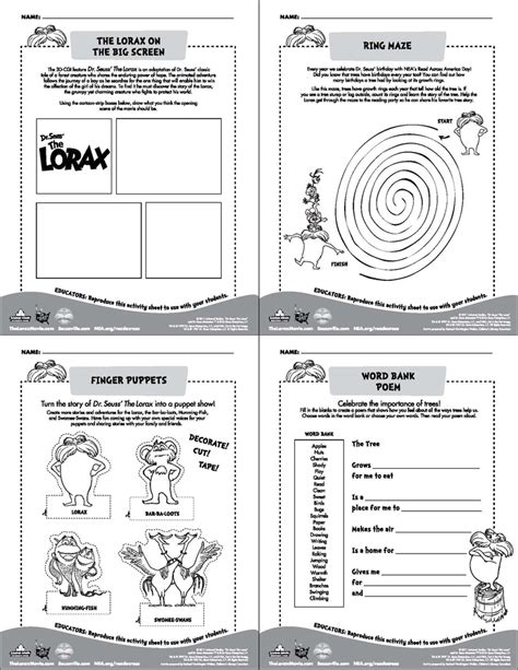 Lorax Reading Activity Sheet Seuss Classroom Dr Seuss Activities Dr