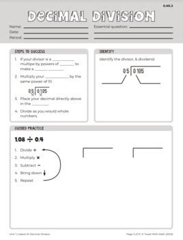 Decimal Division | Scaffolded Guided Notes & Real World Application