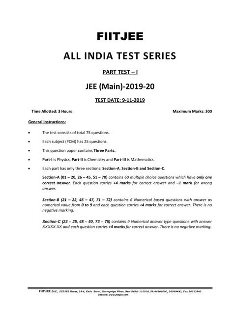 Pdf Fiitjee All India Test Series · Aits Pt I Pcm Jee Main 205 Fiitjee Ltd Fiitjee House