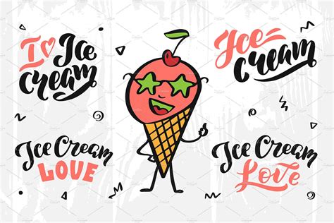 Ice Cream Love Hand Lettering Pack Logo Set Letter Logo Lettering