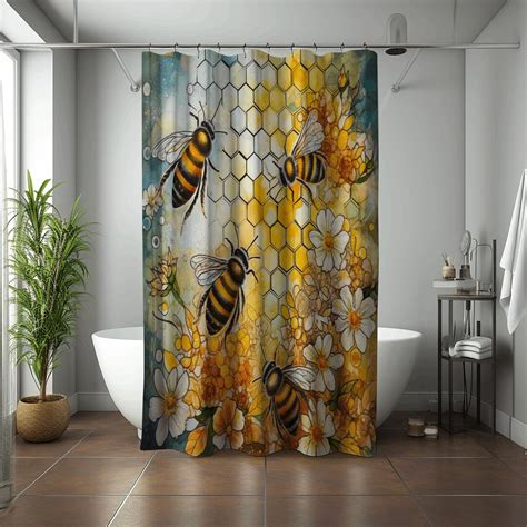 Bee Shower Curtains Bee Themed Honeycomb Nature Themed - Etsy