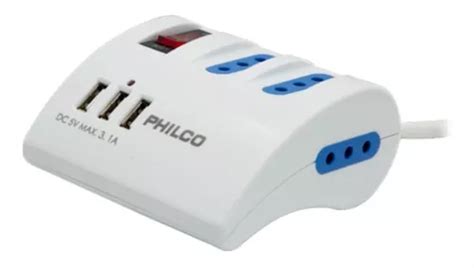 Alargador Extension Philco 3 Pos Y 3 Usb Blanco Tecnocenter