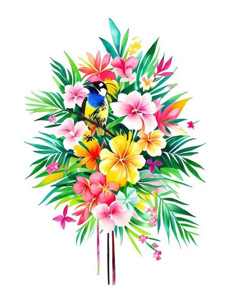 Un Bouquet De Fleurs Tropicales Vecteur Premium