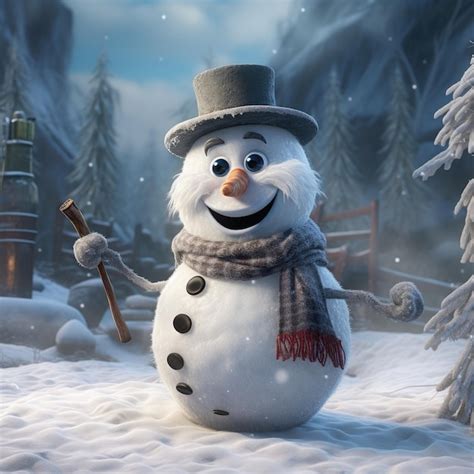 Premium AI Image | Frosty the Snowman with a corncob pipe and a button nose