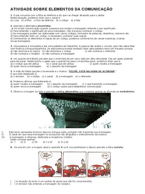 Elementos Da Comunicação Exercícios Pdf - Exercícios Sobre Elementos Da Comunicação | PDF | Comunicação | Linguística