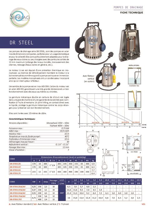 Fiches Techniques Pompes Sefimag