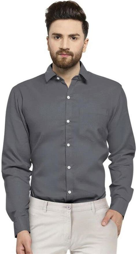 Buy Bhmg Fashion Men Grey Solid Cotton Blend Formal Shirt Xl Online