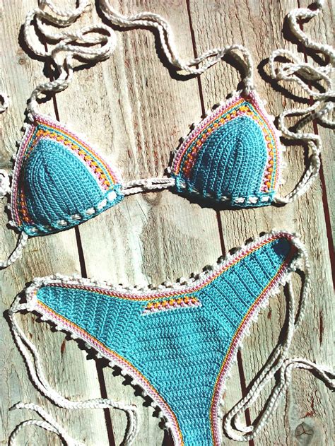 Crochet Bikini High Hip Brazilian Crochet Bikini Set Turquoise Etsy