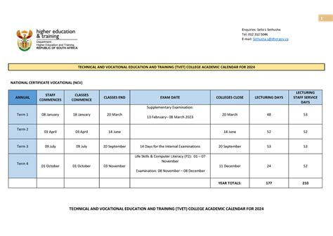 Draft TVET College Calendar FOR THE 2024 Enquiries Sello L Sethusha