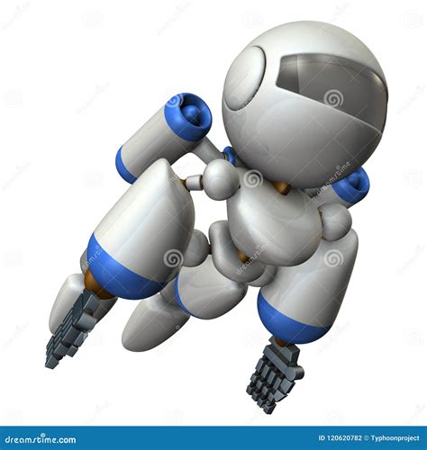 Cool Robot Flying In The Sky It Is Strongly Brave Stock Illustration