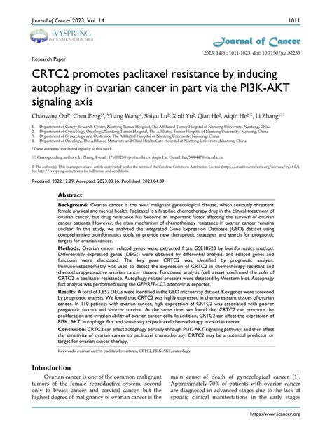 PDF CRTC2 Promotes Paclitaxel Resistance By Inducing Autophagy In