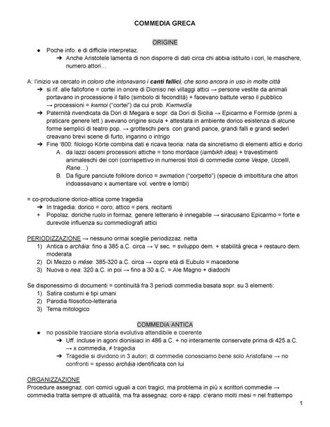 Appunti Sulla Commedia Greca Origine E Caratteristiche COMMEDIA