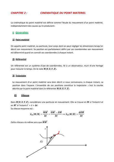 Chapitre Cinematique Du Point Materiel Chapitre Cinematique