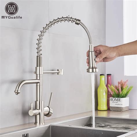 Brushed Pure Water Filter Kitchen Faucet Dual Handle Hot And Cold