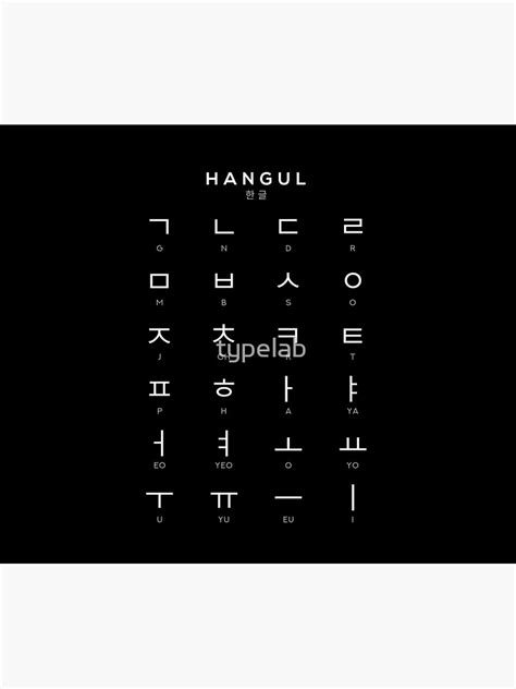 Korean Alphabet Chart Hangul Language Chart Black Tapestry By