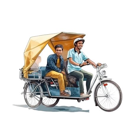 Cycle Rickshaw With Driver And Passenger Rickshaw Bicycle Cart Png